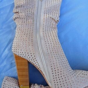 Forever 21 Light Pink Rhinestone Heeled Boots